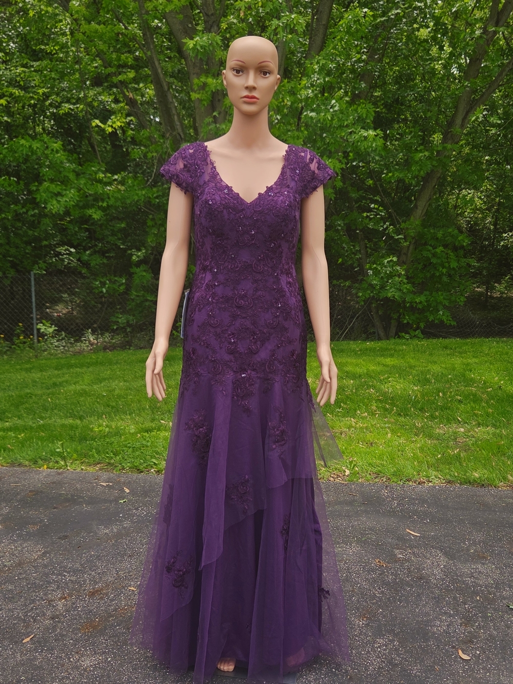 Azazie Purple Beaded Lace Maxi Gown